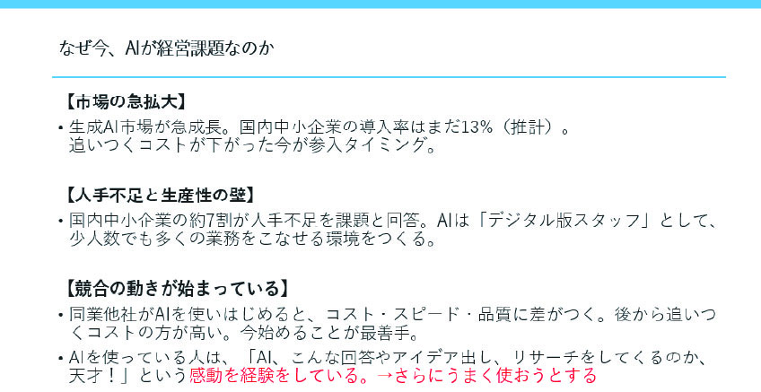 AIがなぜ経営課題なのかを説明する資料